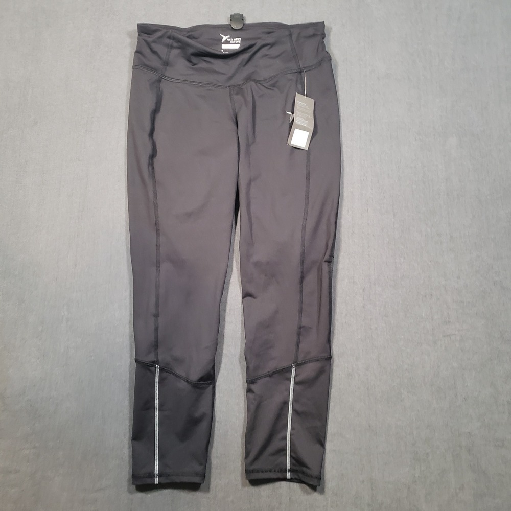 Old Navy Active Leggings Womens Medium Black Go-Dry Compression Reflective - Picture 1 of 11